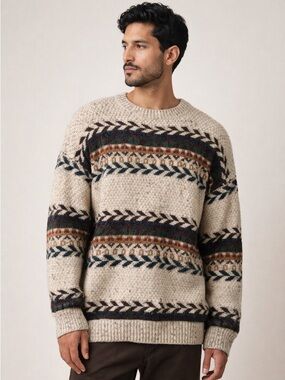 Vintage Fair Isle Wool Blend Textured Sweater Quiet Luxury XL